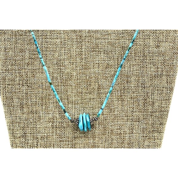 Vintage Heishi Necklace Turquoise Heishi and Nugget Beaded Necklace 16 in - Picture 10 of 10